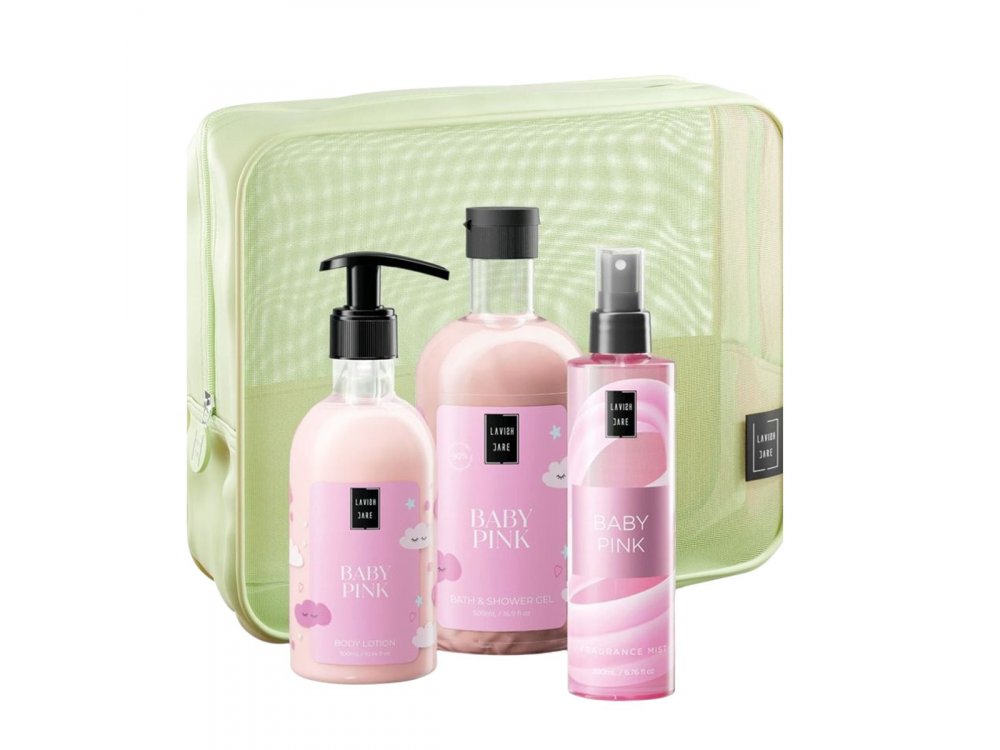 Lavish Care Baby Pink Body Care Bag Gift Set Περιποίησης Σώματος με Baby Pink Shower Gel Αφρόλουτρο, 500ml, Body Lotion Κρέμα Σώματος, 300ml, Baby Pink Mist, 200ml & Δώρο Νεσεσέρ, 1σετ