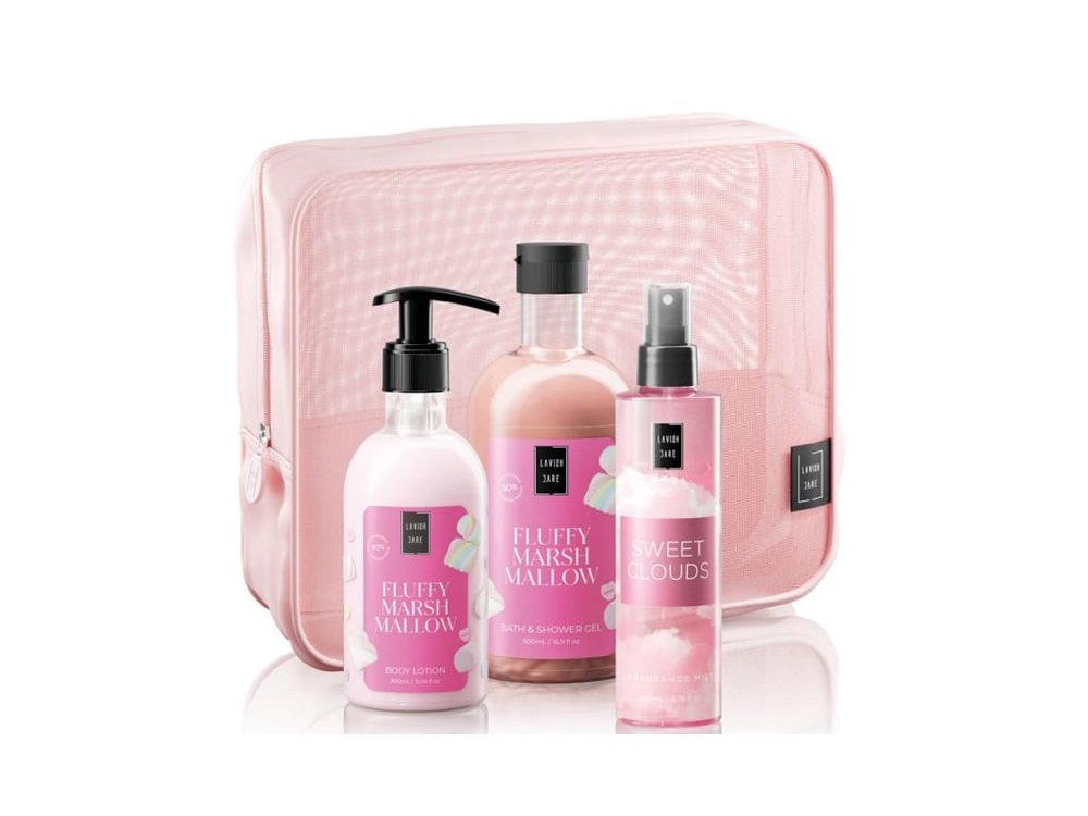 Lavish Care Fluffy Marshmallow Body Care Bag Gift Set Περιποίησης Σώματος με Fluffy Marshmallow Shower Gel Αφρόλουτρο, 500ml, Body Lotion Κρέμα Σώματος, 300ml, Sweet Clouds Mist, 200ml & Δώρο Νεσεσέρ, 1σετ