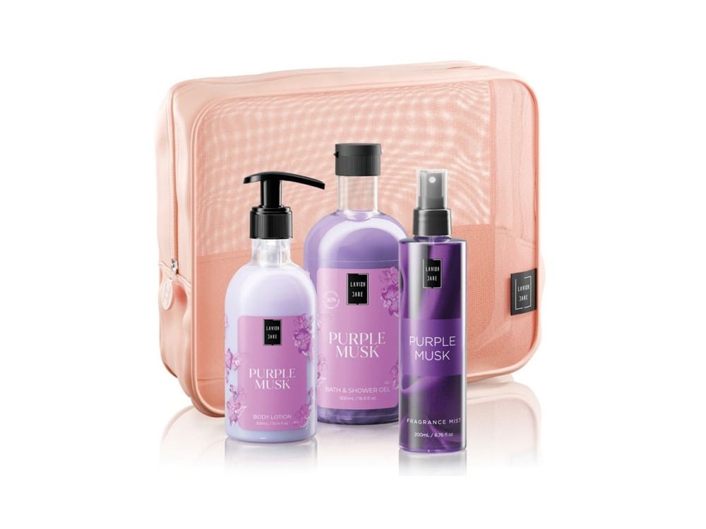 Lavish Care Purple Musk Body Care Bag Gift Set Περιποίησης Σώματος με Purple Musk Shower Gel Αφρόλουτρο, 500ml, Body Lotion Κρέμα Σώματος, 300ml, Purple Musk Mist, 200ml & Δώρο Νεσεσέρ, 1σετ