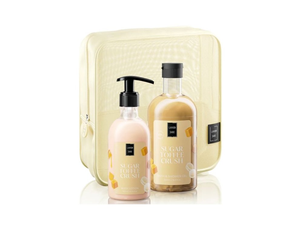 Lavish Care Sugar Toffee Crush Body Care Bag Gift Set Περιποίησης Σώματος με Sugar Toffee Crush Shower Gel Αφρόλουτρο, 500ml, Body Lotion Κρέμα Σώματος, 300ml & Δώρο Νεσεσέρ, 1σετ