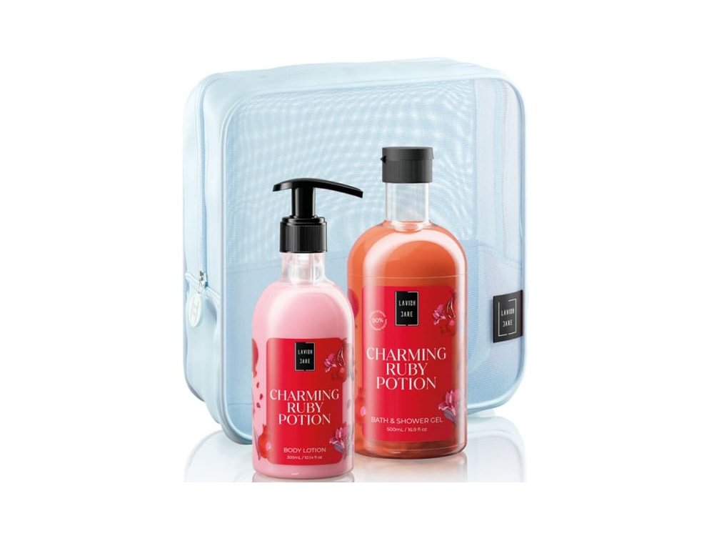 Lavish Care Charming Ruby Potion Body Care Bag Gift Set Περιποίησης Σώματος με Charming Ruby Potion Shower Gel Αφρόλουτρο, 500ml, Body Lotion Κρέμα Σώματος, 300ml & Δώρο Νεσεσέρ, 1σετ