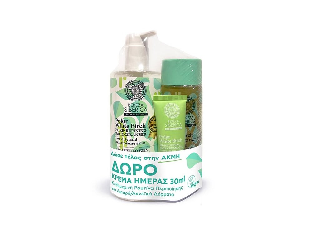 Natura Siberica Bereza Σετ Περιποίησης Προσώπου κατά της Ακμής με Polar White Birch Καθαριστικό Gel Προσώπου, 400ml, Toner Προσώπου, 200ml & Δώρο Ενυδατική 24ωρη Κρέμα Gel, 30ml, 1σετ