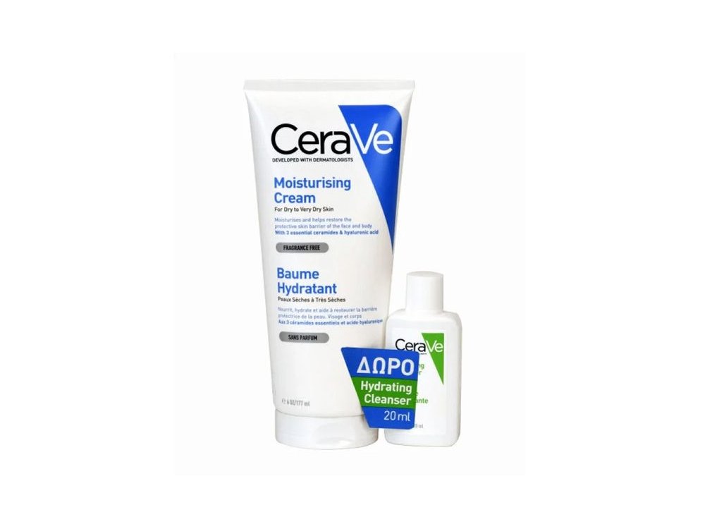 CeraVe Promo Moisturising Cream Ενυδατική Κρέμα Προσώπου & Σώματος, 177ml & Δώρο Hydrating Cleanser Ενυδατικό Καθαριστικό Προσώπου & Σώματος, 20ml, 1σετ