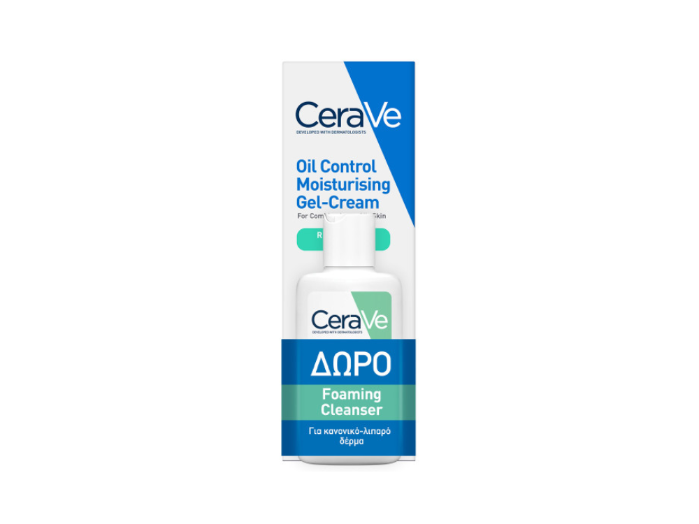 CeraVe Promo Oil Control Moisturising Gel-Cream, Ενυδατική Κρέμα για Κανονικό & Λιπαρό Δέρμα, 52ml & Δώρο Foaming Cleanser Καθαριστικό, 20ml