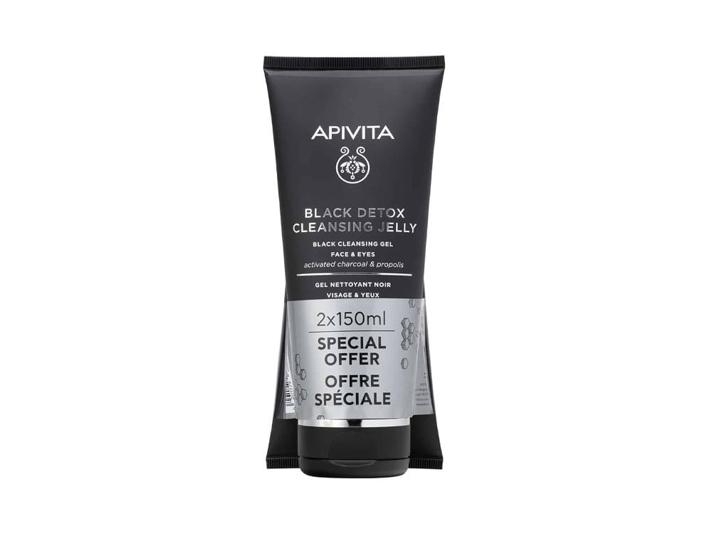 Apivita Promo Black Detox Duo Gel, Καθαρισμού για Πρόσωπο & Μάτια, 2x150ml