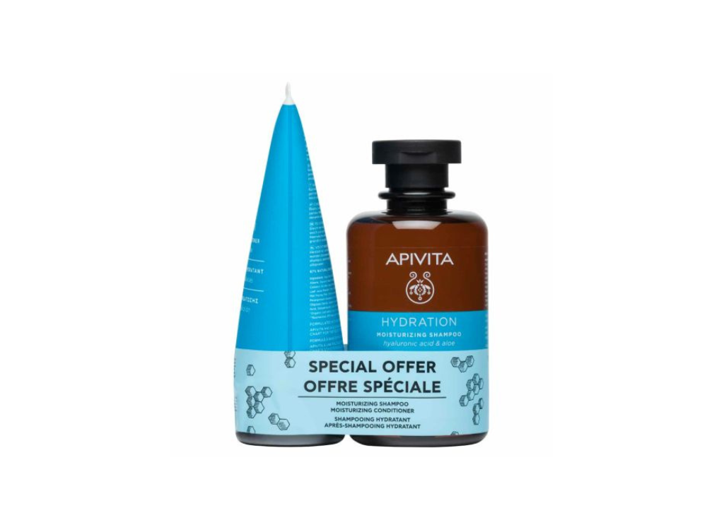 Apivita Promo Hydration Ενυδατικό Σαμπουάν με Υαλουρονικό Οξύ & Αλόη, 250ml & Ενυδατική Κρέμα Μαλλιών, 150ml, 1σετ