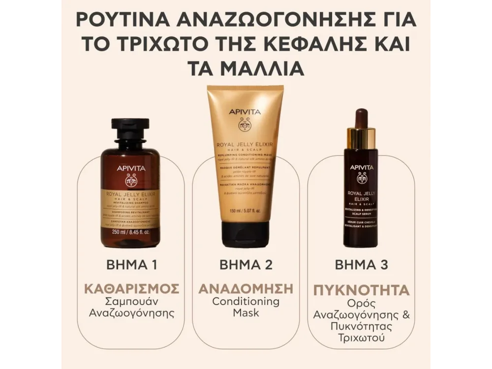 Apivita Royal Jelly Elixir Hair & Scalp Replumping Conditioning Mask, Μαλακτική Μάσκα Αναδόμησης για τα Μαλλιά, 150ml