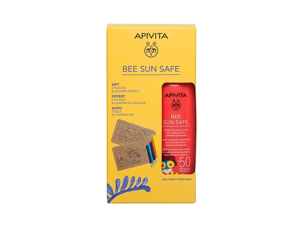 Apivita Promo Bee Sun Safe Hydra Sun Kids Spay Lotion Calendula & Propolis Ενυδατική Αντηλιακή Λοσιόν σε Σπρέι για Παιδιά SPF50, 200ml & Δώρο 2 Puzzles & Colored Pencils Παζλ & Ξυλομπογιές, 1σετ