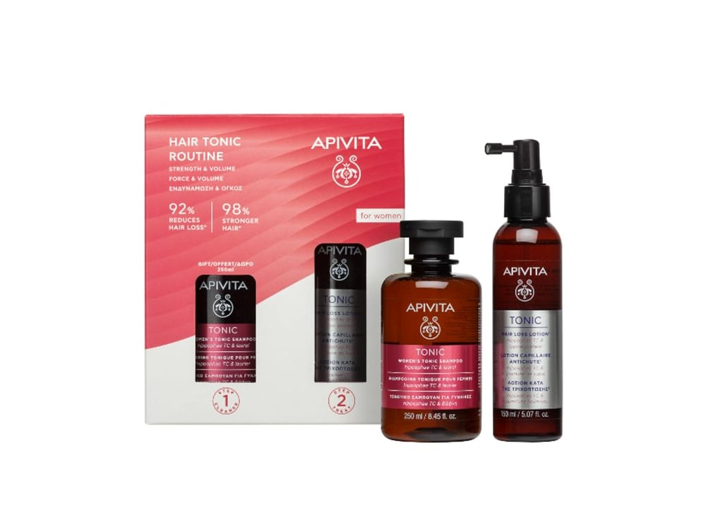 Apivita Promo Women's Hair Tonic Routine Strength & Volume Tonic Shampoo, 250ml & Tonic Hair Loss Lotion, 150ml, 1σετ