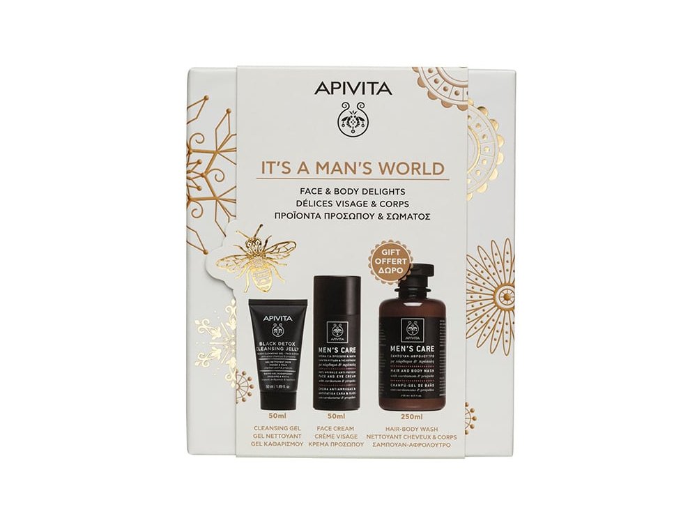 Apivita Promo Men's Care Σετ Ανδρικής Περιποίησης με Κρέμα Προσώπου & Ματιών, 50ml, Gel Καθαρισμού για Πρόσωπο & Μάτια, 50ml & Δώρο Σαμπουάν - Αφρόλουτρο, 250ml, 1σετ