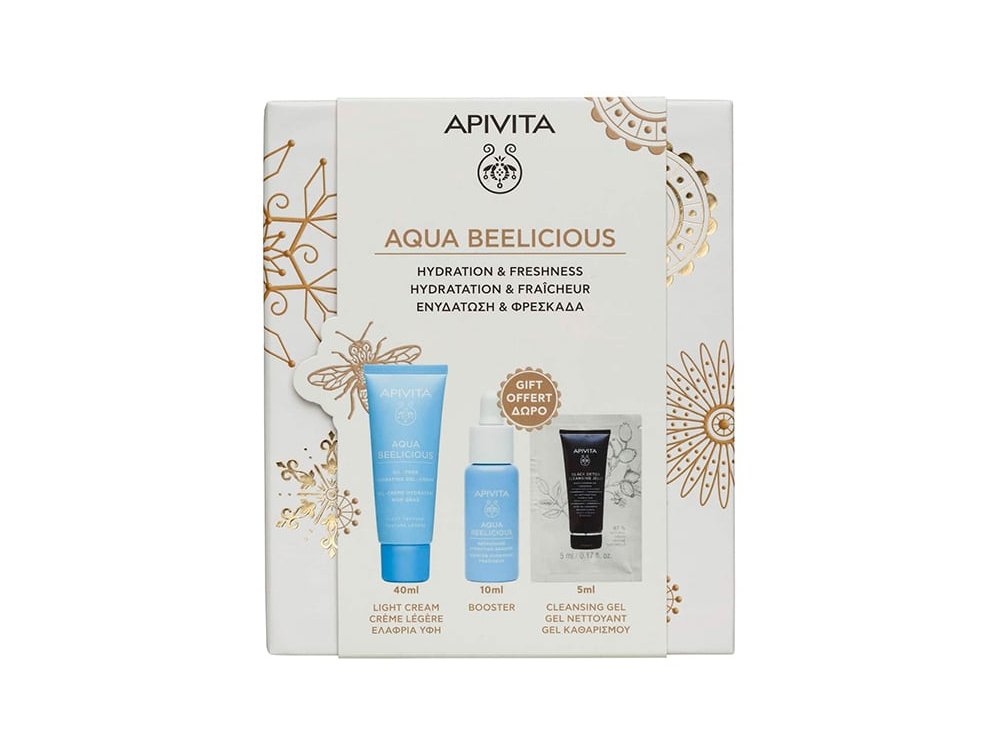 Apivita Aqua Beelicious Promo με Aqua Beelicious Ενυδατική Κρέμα-Gel Ελαφριάς Υφής, 40ml & Δώρο Booster Αναζωογόνησης & Ενυδάτωσης, 10ml & Gel Καθαρισμού για Πρόσωπου & Μάτια, 5ml, 1σετ