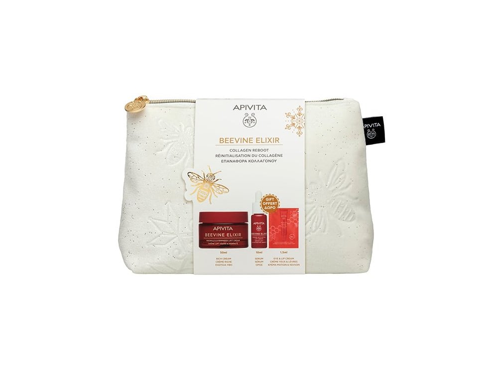 Apivita Promo Beevine Elixir με Αντιρυτιδική Κρέμα Πλούσιας Υφής για Σύσφιξη & Lifting, 50ml & Δώρο Ορός Σύσφιξης, 10ml, Κρέμα για Μάτια & Χείλη, 1.5ml & Νεσεσέρ, 1τεμ, 1σετ