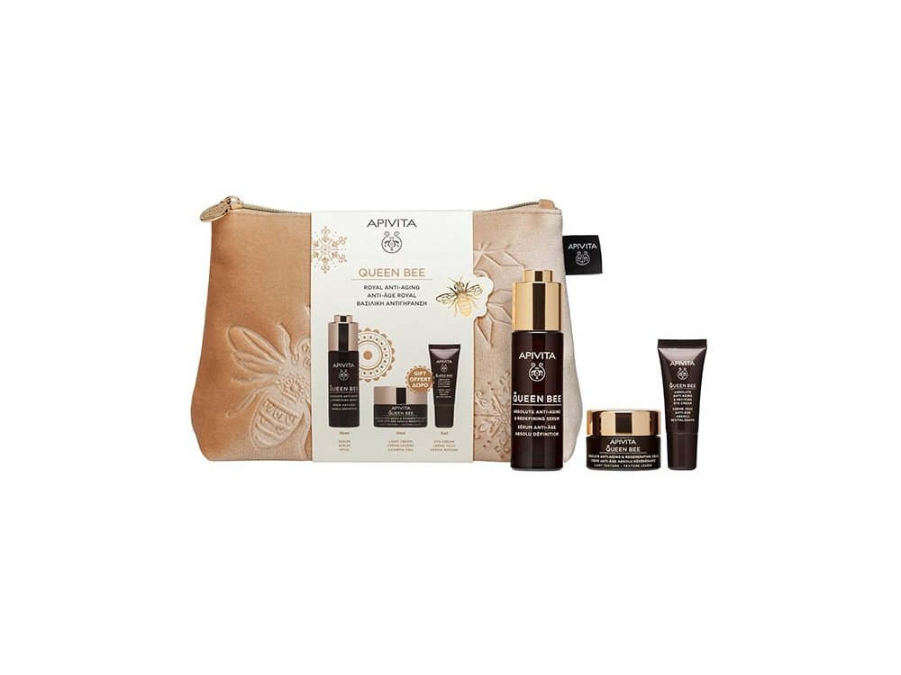 Apivita Promo Queen Bee Routine Ορός Απόλυτης Αντιγήρανσης & Ανόρθωσης, 30ml, Δώρο Κρέμα Απόλυτης Αντιγήρανσης & Αναγέννησης, 15ml & Δώρο Κρέμα Ματιών Απόλυτης Αντιγήρανσης & Αναζωογόνησης, 5ml, 1σετ