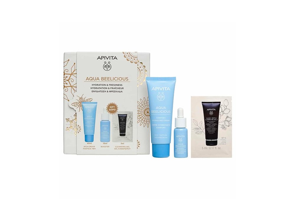 Apivita Promo Aqua Beelicious Routine Κρέμα Ενυδάτωσης, 40ml, Booster Αναζωογόνησης & Ενυδάτωσης, 10ml & Δώρο Μαύρο Gel Καθαρισμού για Πρόσωπο & Μάτια, 5ml, 1σετ