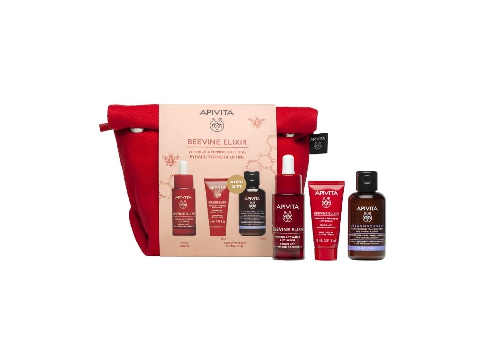 Apivita Promo Beevine Elixir με Beevine Elixir Serum Ορός Προσώπου για Σύσφιξη & κατά των Ρυτίδων, 30ml & Δώρο Κρέμα Προσώπου Σύσφιξης & κατά των Ρυτίδων, 15ml, Αφρό Καθαρισμού, 75ml & Nεσεσέρ, 1τεμ, 1σετ