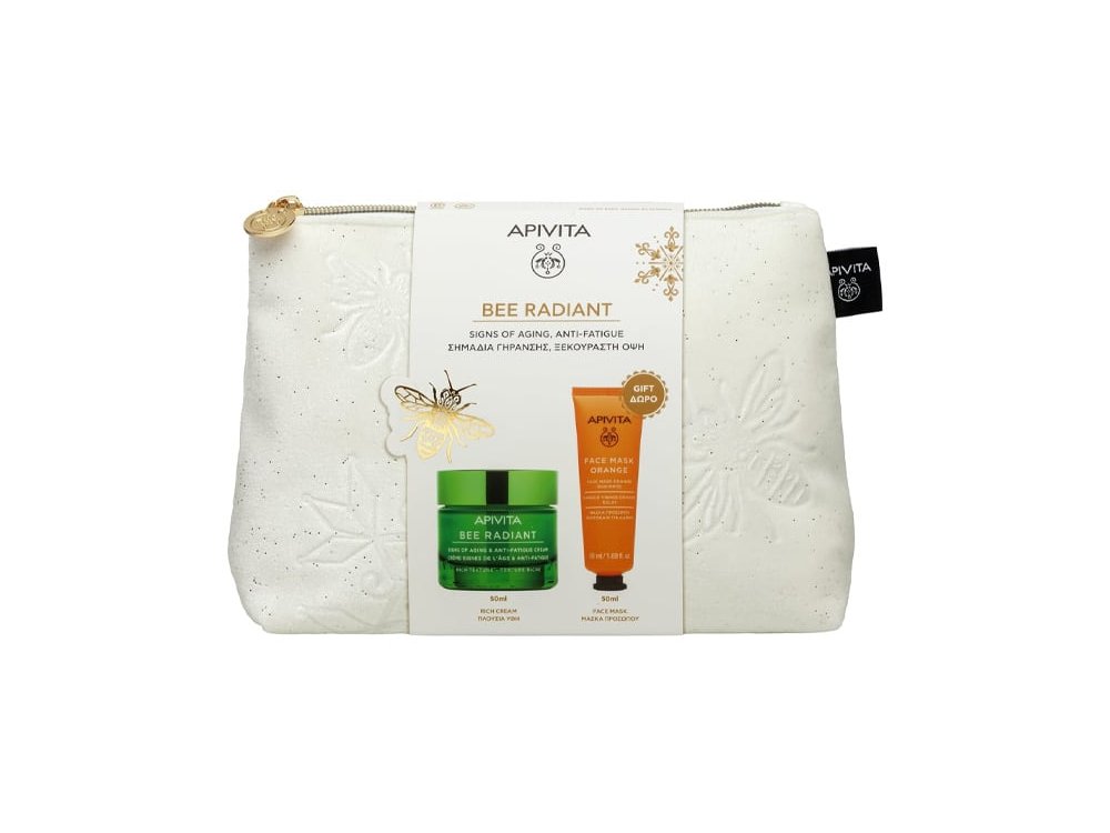 Apivita Promo Bee Radiant με Αντιγηραντική Κρέμα Πλούσιας Υφής, 50ml & Δώρο Μάσκα Προσώπου με Πορτοκάλι για Λάμψη, 50ml & Νεσεσέρ, 1τεμ, 1σετ