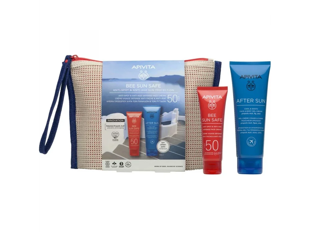 Apivita Promo Bee Sun Safe Anti-Spot & Anti-Age Defence Face Cream Spf50, 50ml & Δώρο After Sun Cool & Sooth Face & Body Gel-Cream Travel Size, 100ml & Δώρο Νεσεσέρ 1τμχ