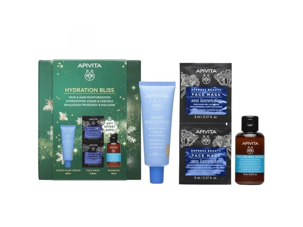 Apivita Promo Hydration Bliss Aqua Beelicious Spf30 Ενυδατική Κρέμα, 40ml & Express Beauty Μάσκα Προσώπου για Ενυδάτωση, 2x8ml & Hyaluronic Hydra Σαμπουάν, 75ml
