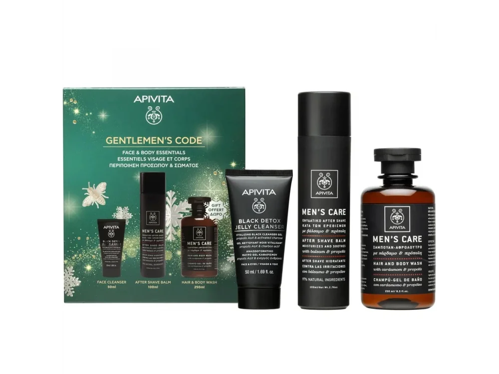 Apivita Promo Black Detox Jelly Cleanser Gel Καθαρισμού, 50ml & Men's Care After Shave Balm, Ενυδατικό After Shave, 100ml & Men's Care Shampoo, Ανδρικό Σαμπουάν-Αφρόλουτρο, 250ml