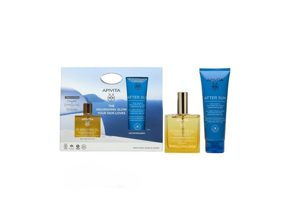 Apivita Promo Pack The Nourishing Glow Your Skin Loves με My Beeloved Ξηρό Λάδι Θρέψης & Επανόρθωσης, 100ml & Δώρο After Sun Δροσιστική & Καταπραϋντική Κρέμα-Gel για Πρόσωπο & Σώμα, 100ml, 1σετ