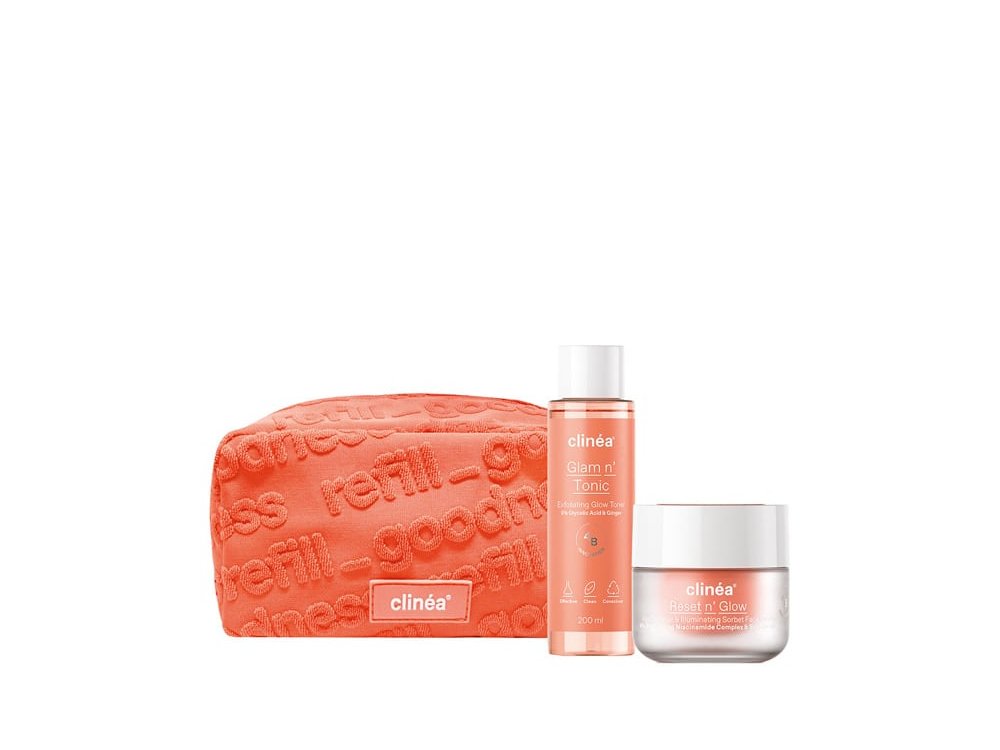 Clinea Reset n' Glow Set Σετ Περιποίησης Προσώπου με Reset n' Glow Κρέμα Ημέρας, 50ml, Glam n' Tonic Toner Απολέπισης, 200ml & Δώρο Νεσεσέρ, 1τεμ, 1σετ