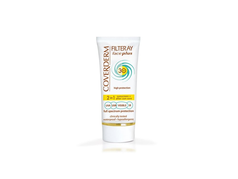 Coverderm Filteray Face Plus Sunscreen, Αντιηλιακό Προσώπου Χωρίς Χρώμα SPF30 για Κανονικές Επιδερμίδες, 50ml