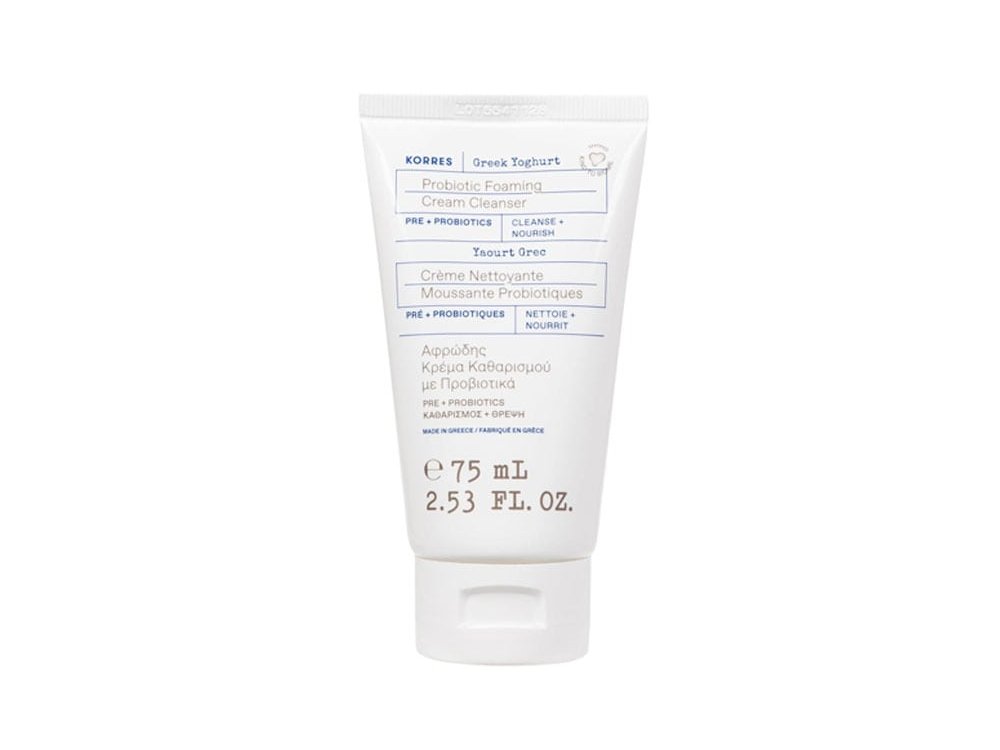 Korres Greek Yoghurt Probiotic Foaming Cream Cleanser Pre + Probiotics Αφρώδης Κρέμα Καθαρισμού Προσώπου Ελληνικό Γιαούρτι & Πρεβιοτικά-Πρoβιοτικά, 75ml