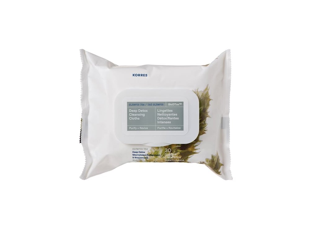 Korres Deep Detox Cleansing Cloths Olympus Tea, Μαντηλάκια Καθαρισμού & Ντεμακιγιάζ με Βιολογικό Τσάι Ολύμπου, 30τεμ