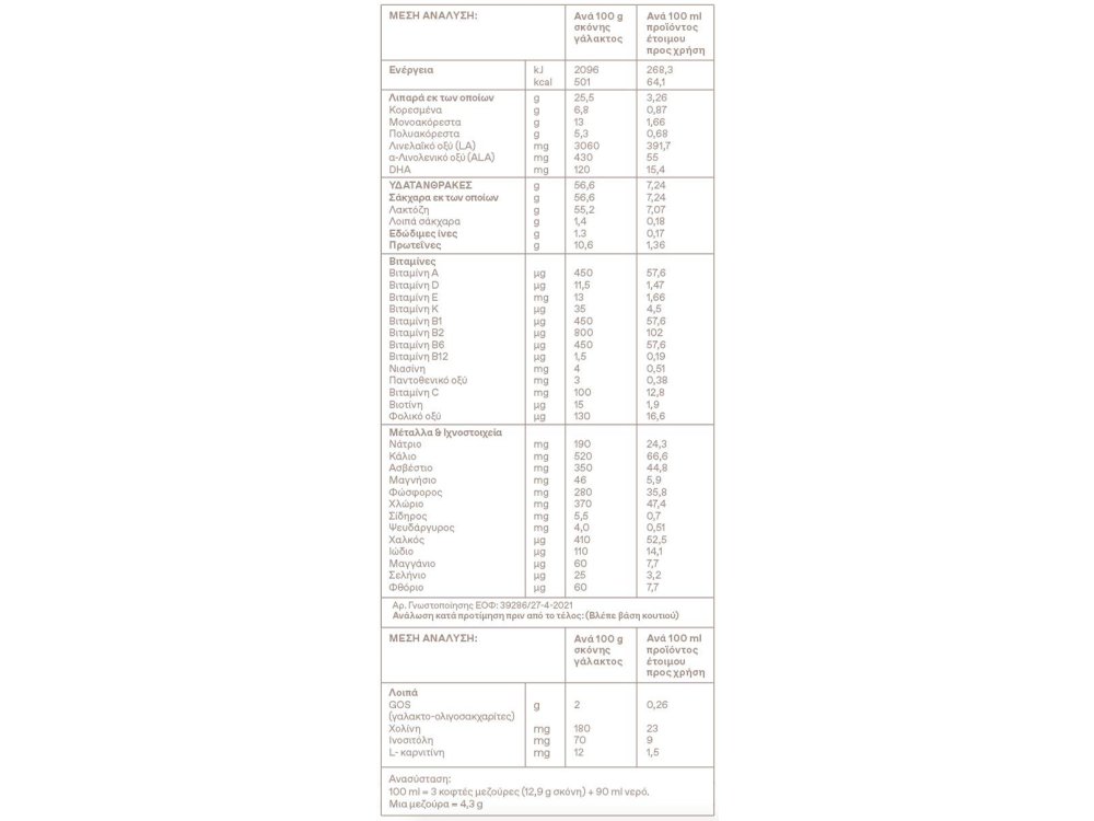Korres Bio Milk 1, Βιολογικό Αγελαδινό Γάλα για Βρέφη (0-6 μηνών), 400gr