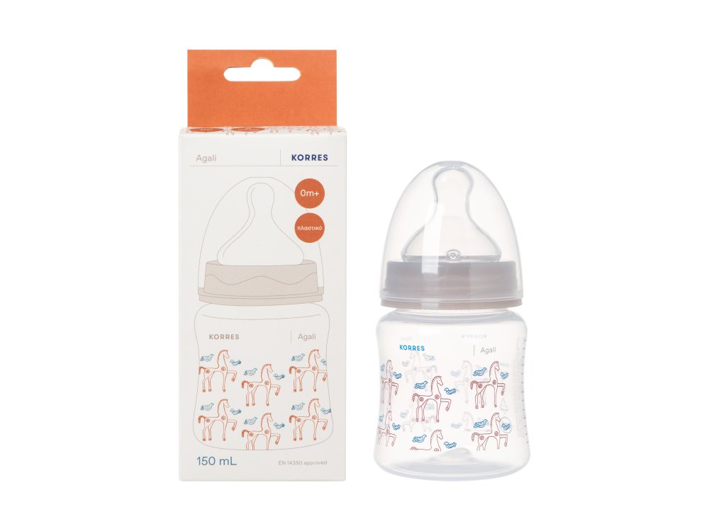 Korres Πλαστικό Μπιμπερό με Θηλή Σιλικόνης Αργής Ροής, 0m+, 150ml