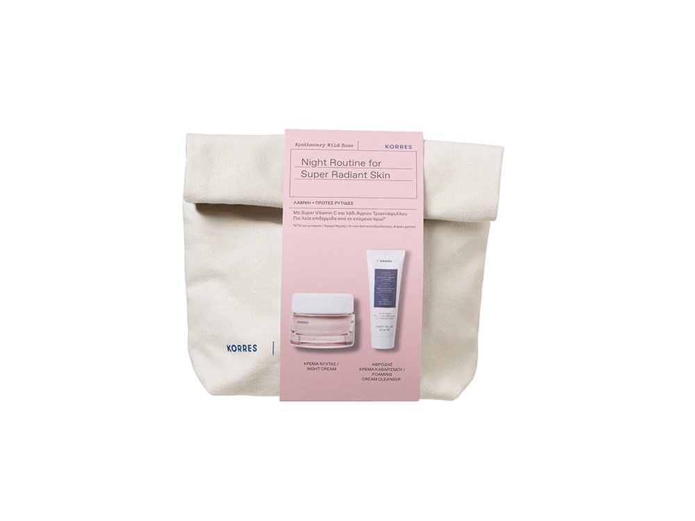 Korres Promo Night Routine for Super Radiant Skin Άγριο Τριαντάφυλλο Κρέμα Νύχτας, 40ml & Ελληνικό Γιαούρτι Αφρώδης Κρέμα Καθαρισμού, 20ml