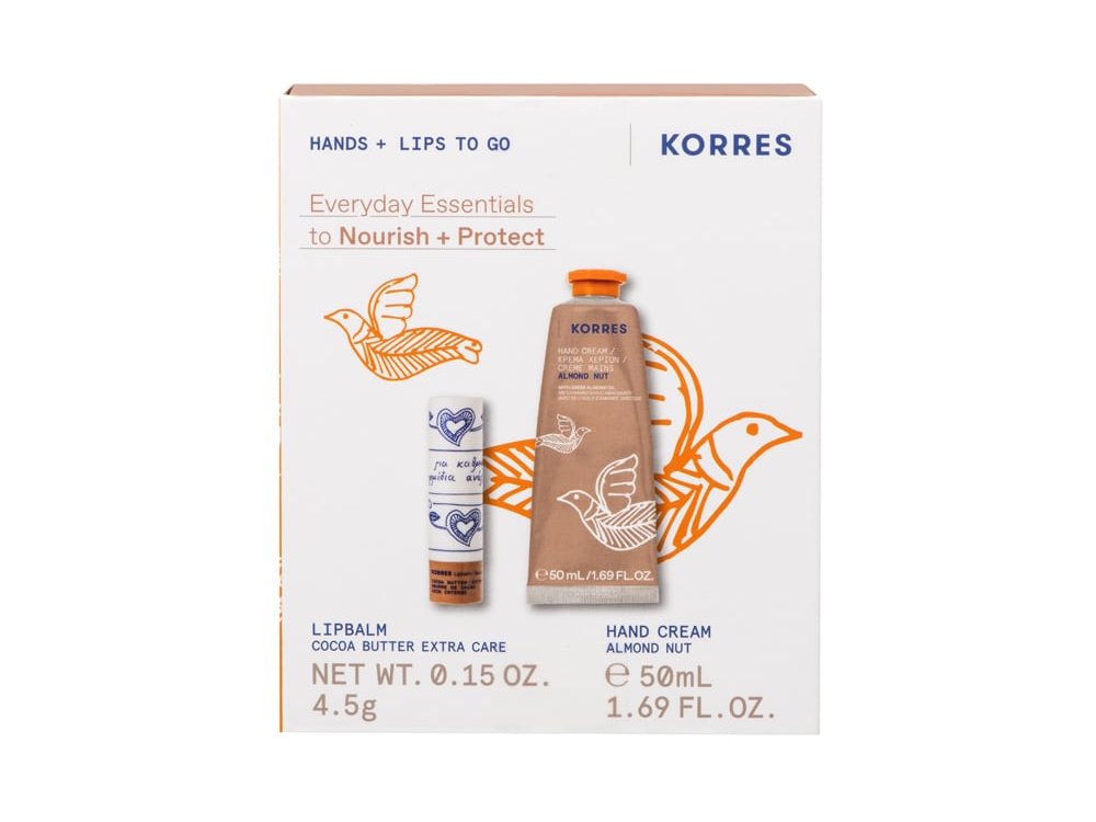 Korres Promo Hands & Lips to Go Σετ Καθημερινής Θρέψης & Ενυδάτωσης για Χέρια & Χείλη με Almond Nut Κρέμα Χεριών, 50ml & Balm Χειλιών με Βούτυρο Κακάο, 4.5g, 1σετ
