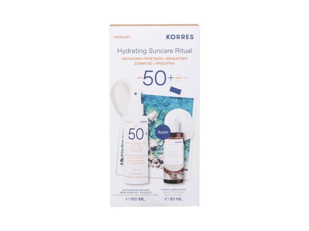 Korres Υoghurt Hydrating Suncare Ritual Σετ για Αντηλιακή Προστασία & Ενυδάτωση με Yoghurt Suncreen Spray Emulsion Αντηλιακό Γαλάκτωμα Spray Σώματος & Προσώπου SPF 50+, 150ml & Δώρο Yoghurt Renewing Body Cleanser Αφρόλουτρο, 80ml, 1σετ