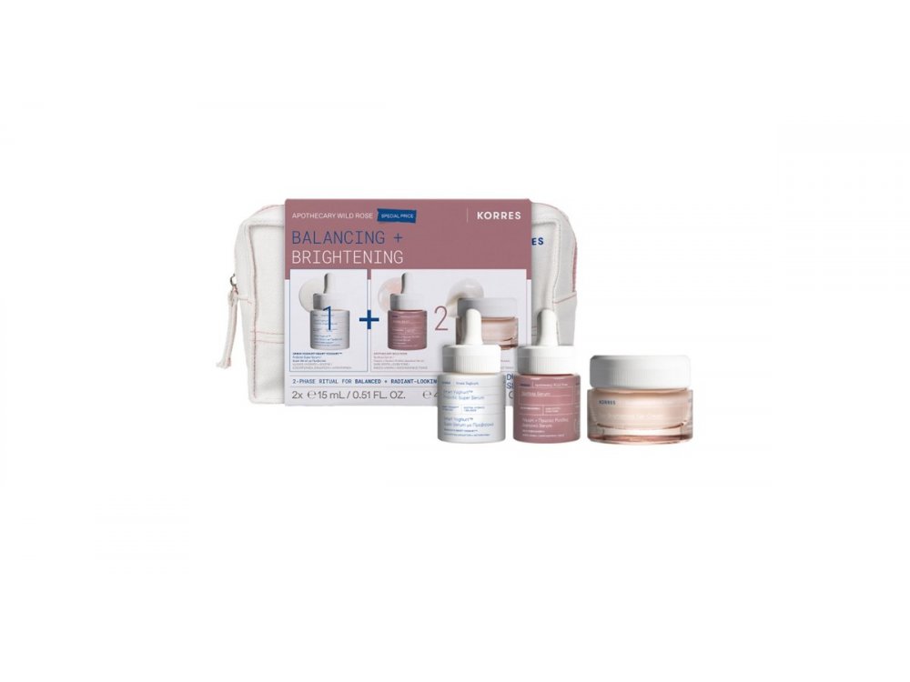 Korres Promo Greek Yoghurt Smart Probiotic Super Serum 15ml & Apothecary Wild Rose Vitamin Super C Spotless Serum 15ml & Wild Rose Vitamin Super C Face Cream Normal Mixed 40ml & Δώρο Νεσεσέρ 1 Τεμάχιο
