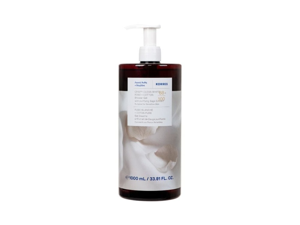 Korres Crispy Clean White Rose + Cotton Shower Gel Λευκά Άνθη + Βαμβάκι Αφρόλουτρο, 1lt