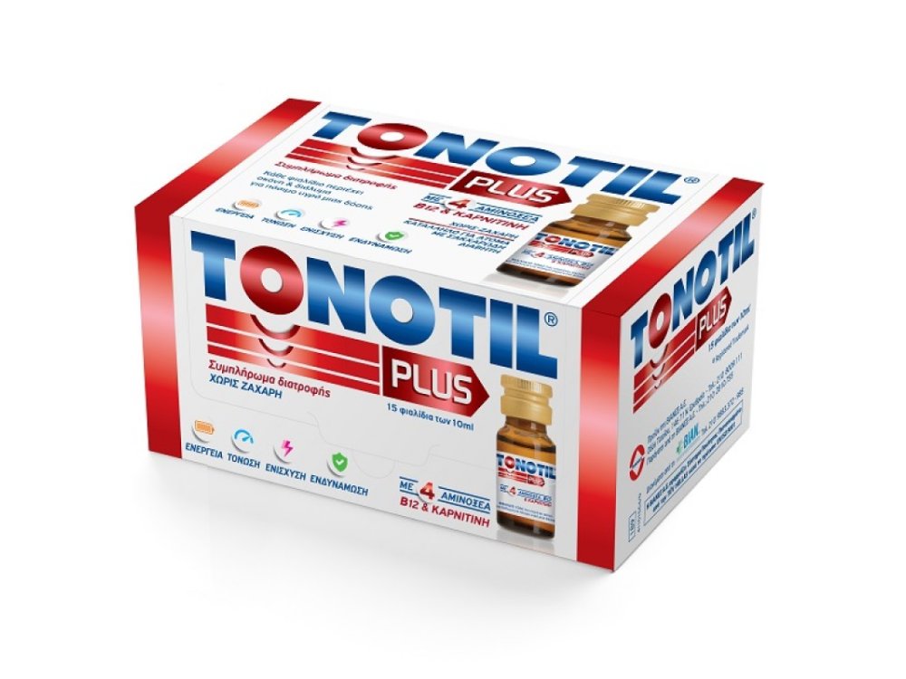 Tonotil Plus Συμπλήρωμα Διατροφής με Καρνιτίνη & 4 Αμινοξέα για Μεγάλη Ενέργεια & Δύναμη, 15 x 10ml