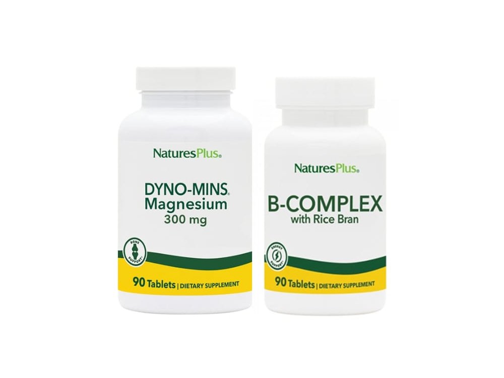 Natures Plus Promo Dyno-Mins Magnesium 300mg, Μαγνήσιο 90tabs & Δώρο B-Complex with Rice Bran, Σύμπλεγμα βιταμινών B, 90tabs, 1σετ