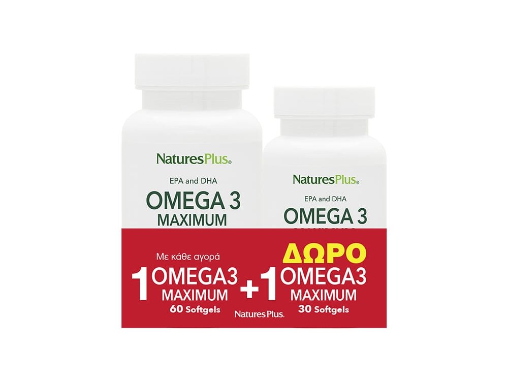 Natures Plus Omega-3 Maximum,  Ω3 λιπαρά, 60+30softgels