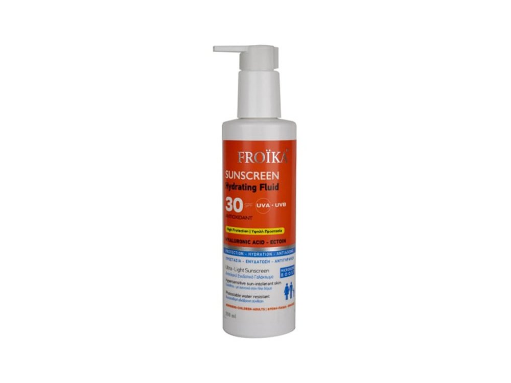 Froika Sunscreen Hydrating Fluid SPF30+ Αντηλιακό Γαλάκτωμα Με Υαλουρονικό Οξύ Για Πρόσωπο & Σώμα, 250ml