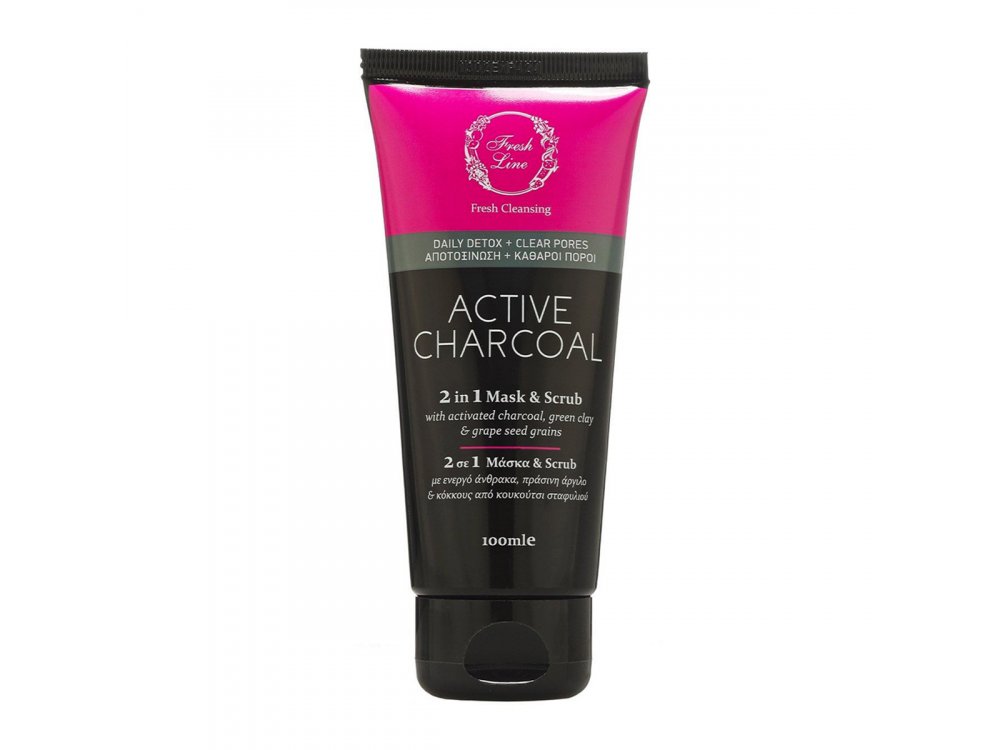 Fresh Line Active Charcoal, 2σε1 Μάσκα & Scrub Προσώπου, 100ml