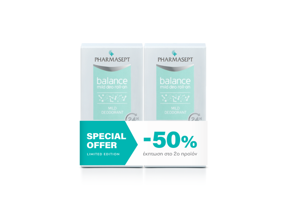 Pharmasept Promo (-50% στο 2ο προϊόν) Balance Mild Deo Roll-On Απαλό Αποσμητικό για Ευαίσθητες Επιδερμίδες, 2x50ml