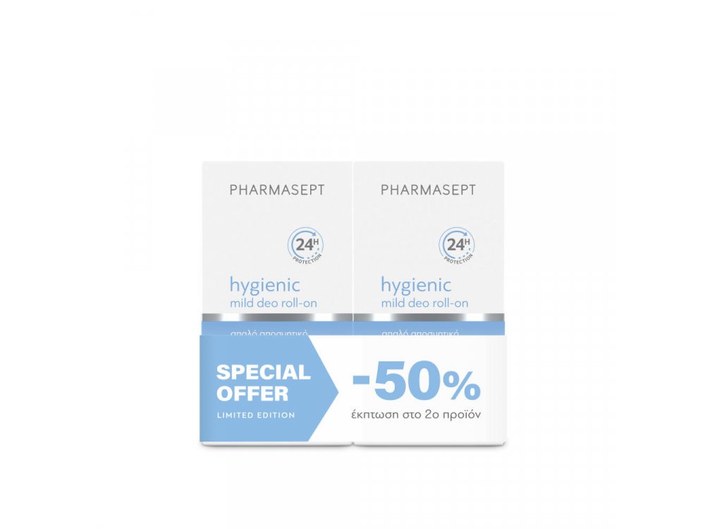 Pharmasept Promo (-50% στο 2ο προϊόν) Hygienic Mild Deo Roll-on 24h Απαλό Αποσμητικό για Ευαίσθητες Επιδερμίδες, 2x50ml