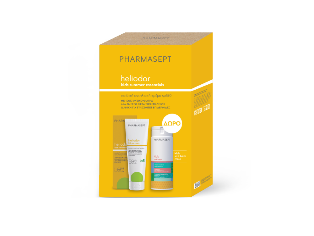 Pharmasept Heliodor Promo Kids Summer Essentials με Heliodor Kids Sun Cream Παιδική Αντηλιακή Κρέμα SPF50, 150ml & Δώρο Kids Soft Bath Απαλό Παιδικό Αφρόλουτρο, 250ml, 1σετ