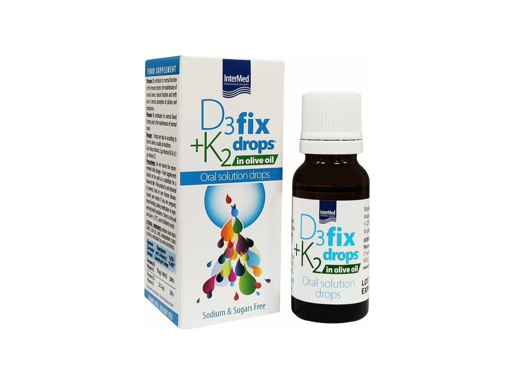 Intermed D3 & K2 Fix Drops in Olive Oil Oral Drops, Συμπλήρωμα Διατροφής για το Ανοσοποιητικό σε Υγρή Μορφή, 12ml