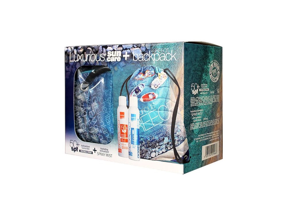 Intermed Luxurious Suncare Greece Pack με Antioxidant Sunscreen SPF50+, Αντηλιακό Σπρέι με Βιταμίνη C, 200ml & Antioxidant Hydrating Spray Mist Ενυδατικό Νεφέλωμα 200ml & Summer Bag, 1τμχ