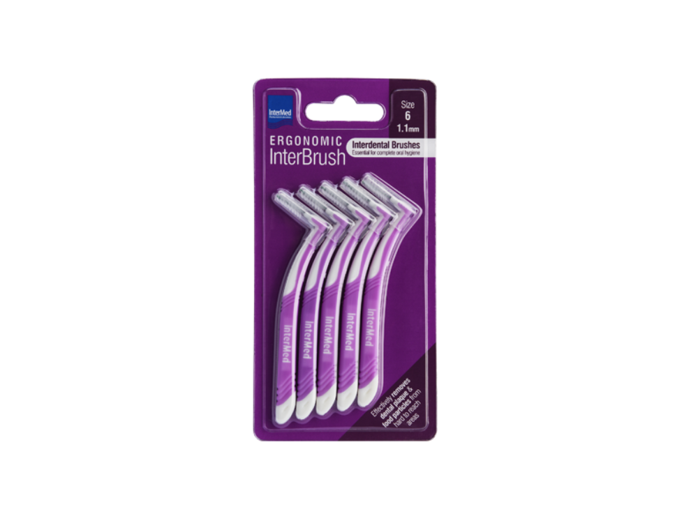 Intermed Ergonomic Interbrush Μεσοδόντια Βουρτσάκια Μωβ Size 6 - 1.1mm, 5τμχ