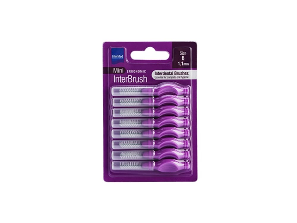 Intermed Ergonomic Mini Μεσοδόντια Βουρτσάκια με Λαβή Size 6 - 1.1mm Μωβ, 8τμχ
