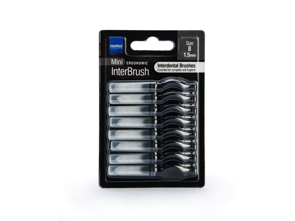 Intermed Ergonomic Mini Μεσοδόντια Βουρτσάκια με Λαβή Size 8 - 1.5mm Μαύρο, 8τμχ