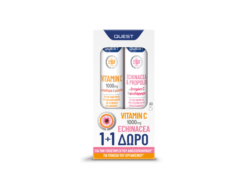 Quest PromoVitamin C 1000mg & Echinacea & Propolis, 2x20eff.tabs, 1σετ