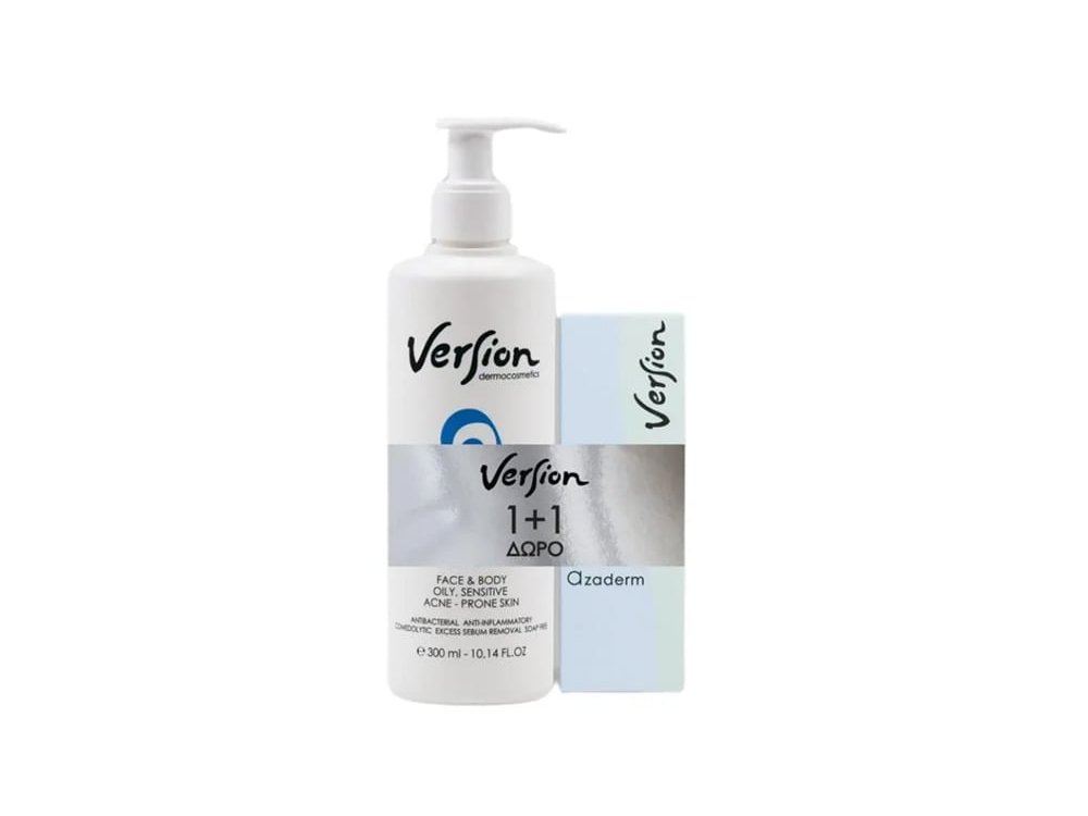 Version Azaderm Promo με Cleanser Gel Τζελ Καθαρισμού Προσώπου & Σώματος, 300ml & Cream Κρέμα Προσώπου κατά της Ακμής 30ml, 1σετ